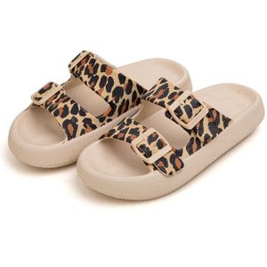 Zomer Vrouwen Dikke Zool Slippers Luipaard Print Dubbele Gesp Sandalen Koppels Vrouwelijke Huis Outdoor Zachte Glijbanen Dames Schoenen