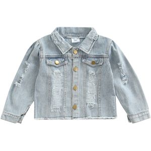 1-6Y Kids Meisjes Jongens Denim Jasje 2 Kleuren Blauw Solid Lange Mouw Enkele Breasted Gat Ripped Jassen