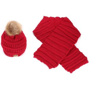 vrouwen Solid Warm Winter Knit Beanie Hat + Sjaal Haak Ski 2 stks