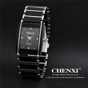 Chenxi Dame Horloge Elegante Zwarte Keramiek Eenvoudige Minimalisme Kleine Smalle Quartz Casual Horloge Vrouw Rhinestone Horloge
