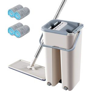 Platte Squeeze Magic Automatische Mop En Emmer Voorkomen Hand Wassen Microfiber Schoonmaakdoekje Keuken Houten Vloer Lazy Fellow Mop