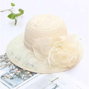 Fs Elegante Bloem Kant Garen Cloche Hoed Beige Opvouwbare Dames Zonnebrandcrème Mode Banket Brede Rand Tovenaar Hoeden