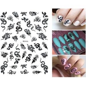 1Pcs Dragon Nail Art Decals Transfer Stickers Rood Zwart Snake Bloem 3D Nagels Decoraties Water Slider Sticker Manicure Tips