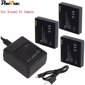 Voor Xiaomi yi Camera 1010 mAh AZ13-1battery 3 STKS + USB 2 kanten Charger Voor xiaoyi Action camera xiaomi yi accessoires