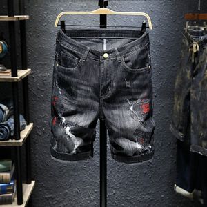 Mannen Zomer Denim Shorts Knielengte Gewassen Cool Jeans Shorts Zwart Gat Casual Mannen Jean Shorts