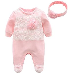 Prinses Pasgeboren Baby Meisje Kleding Kant Bloemen Jumpsuit & Hoofdband 2 Stuk Meisjes Kleding Set Baby Lente Romper