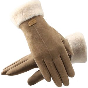 Winter Handschoenen Voor Vrouwen Touch Screen Lady Suede Warm Pluche Binnenkant Vinger Handschoenen Vrouwelijke Winter Elegante Zachte Zwarte Wanten Handschoenen