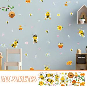 25 # Cartoon Bee Home Kinderkamer Muurstickers Decoratieve Zelfklevende Behang Art Decals Stok Vinyl Behang decor