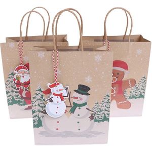 6Pcs Kaki Kerstcadeau Tassen Kerstman Kraftpapier Met Handvat Kerstcadeau Pakket Party Candy Tassen Xmas decor Opslag