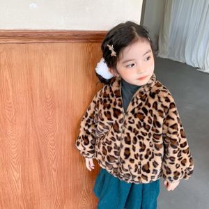 Winter Koreaanse Stijl Mode Luipaard Gedrukt Verdikte Warm All-Wedstrijd Wollen Jas Voor Cool Leuke Baby Meisjes
