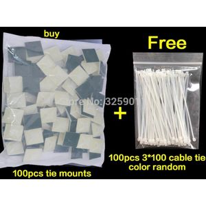 100 STKS Zelfklevende Backed Kabelbandvoetjes Wire Zip Tie Base Houders Wit 20mm x 20mm groen stok