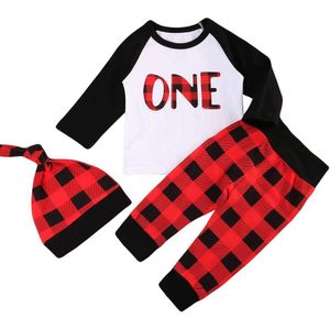 Pasgeboren Baby Meisje Jongen 3Pcs Kerst Verjaardag Outfit Lange Mouwen Kerstman Top Shirt Plaid Broek Hoeden Lente Herfst clothings