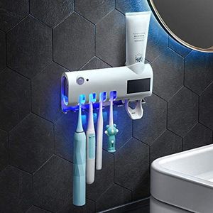 Muur Gemonteerde Tandenborstelhouder, Uv Tandenborstel Sterilisator Met Automatische Tandpasta Dispenser Solar Oplaadbare