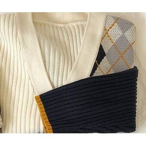 3 Kleuren Lente En Herfst Koreaanse Stijl Kleur Patchwork V-hals Plaid Knittd Vesten Vrouwen Truien Womens (X180)