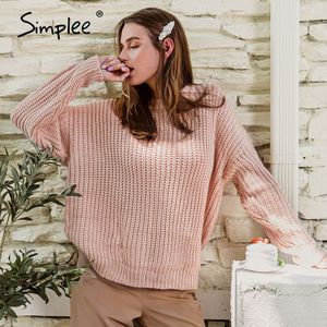 Simplee Herfst Winter O-hals Vrouwen Gebreide Trui Casual Lange Mouw Knop Vrouwelijke Trui Mode Losse Dames Trui Jumper