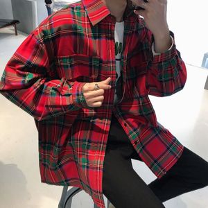 Koreaanse Plaid Shirt Mannen Mode Contrast Kleur Retro Katoen Casual Shirt Mannen Streetwear Wilde Losse Lange Mouw Heren m-2XL