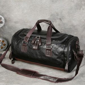Mannen Lederen Reistassen Handbagage Tas Mannen Plunjezakken Handtas Toevallige Reizen Tote Grote Weekend Bag XA631ZC
