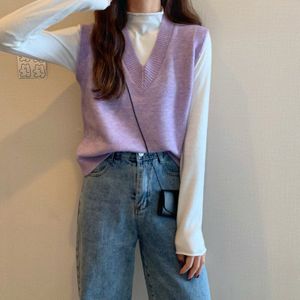 Mode Herfst Vrouwen Trui Vest Koreaanse Elegante Student V-hals Trui Losse Casual Breien Tops Bovenkleding + Dieptepunt