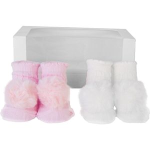 2 Paar/set Baby Meisjes Pom Pom Ademende Sokken Katoenen Baby Winter Sokken Set Anti Slip Met Pompom Antislip Sokken voor 0-6M