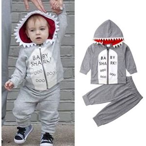 Leuke Peuter Kids Baby Jongen Shark Kleding Rits Hoodie Tops Broek Outfits 2 Stuks Set