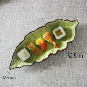 12.5 Inch Creatieve Keramische Blad Fruit Suhi Salade Groene Lange Vierkante Schotel Lotus Eetkamer Grote Praktische Plaat