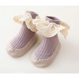 Baby Girls Ruffle Socks With Rubber Soles Infant Sock Newborn Autumn Children Floor Lace Flowers Shoes Anti Slip Soft Sole Sock