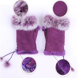 Meisjes Vrouwen Winter Warme Faux Konijnenbont Zachte Vingerloze Handschoenen Mitts
