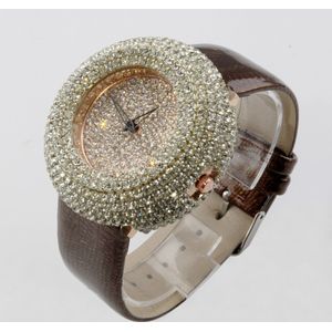 Luxe Gesimuleerde Crystal Lederen Band Dames vrouwen Top Mode-sieraden Horloges Voor Vrouwen Timer WH116