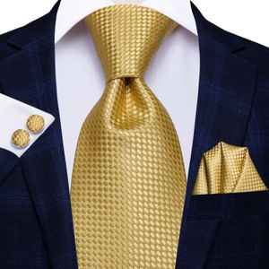Hi-Tie Solid Gold Geel Zijden Dassen Voor Mannen Handky Manchetknopen Set Voor Mannen Stropdas Bruiloft bedrijfsstropdas