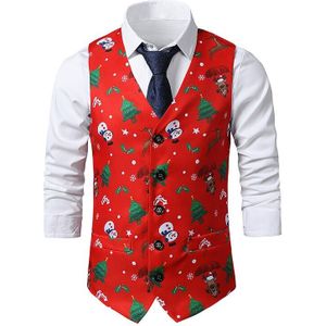 Sneeuwman Print Rode Vest Voor Mannen Slim Fit V-hals Heren Jurk Vesten Christmas Festival Party Cosplay Kleding mannelijke