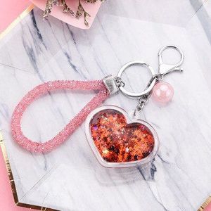 Stijl Acryl Hart Sleutelhanger Mobiele Sequin Quicksand Pakket Accessoires Auto Opknoping Ornament