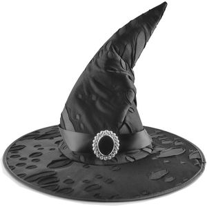 Zwarte Heks Hoeden Vrouwen Grote Ruches Hoed Maskerade Tovenaarshoed Halloween Party Fancy Dress Decor Party Cap