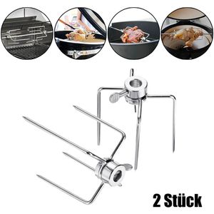 2 Stks/set Rotisserie Bbq Vorken Ijzer Chroom Kip Grill Rotisserie Vlees Vork Met Vergrendeling Schroef Bbq Tool Accessoires