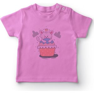 Angemiel Baby Cake Op Kat Baby Meisje T-shirt Roze