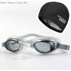 Volwassen Waterdichte Zwemmen Zwembril Eyewear Bril w/Case & Oor Haar Bescherming PU Stof Cap Hoed voor mannen Vrouwen Dames