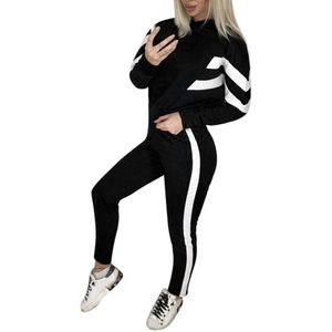 Jaycosin Kleding Trainingspak Vrouwen 2 Stuk Sets Splice Cropped Sweatshirt Lange Mouwen Top En Broek Loungewear Outfits