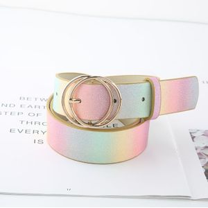 Cirkel Pin Gesp Riem Voor Vrouwen Regenboog Goud Roze Lederen Riem Taille Eenvoudige Mode Jeans Jurk Decoratieve Tailleband Vrouwelijke