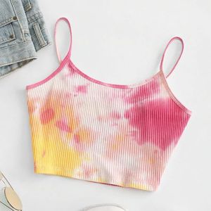 Tie-Dye Tops Womens Paars Vest Off Shoulder Halter Blusa Overhemd Zomer Slanke Crop Topje @ ce