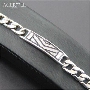 ACEROLL Rvs Mode Trendy Hip Pop Man Armband met Emaille Plaat in Zilver Kleur
