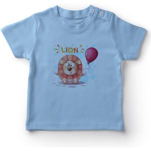 Angemiel Baby Zitten Ballon Holding Leeuw Baby Boy T-shirt Blauw