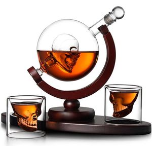 1 Stuks Whiskey Decanter Schedel Whisky Dispenser Voor Liquor Bourbon Vodka Globe Decanter Met Afgewerkte Hout Stand