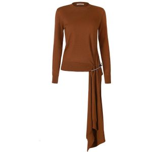 [Eam] Asymmetrische Pin Breien Trui Loose Fit Ronde Hals Lange Mouw Vrouwen Truien Mode Lente Herfst 1M404