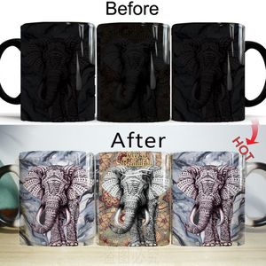 Inkjet Art Olifant Mok Veranderende Kleur Magic Mokken 11Oz Creatieve Keramische Melk Koffie Cups Man Vriend Echtgenoot mokken