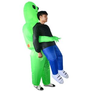 Opblaasbare Halloween Party Dress Green Alien Pick Me Up Kostuum Monster Volwassenen Lopen Uitvoeren Grappig Props Pak
