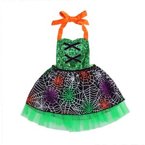 Focusnorm Halloween Baby Meisjes Custom Romper Dress Lovertjes Lace Print Mouwloze Riem Tutu Zonnejurk Jumpsuits