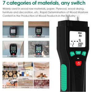 2 In 1 Vochtmeter Voor Hout Vochtigheid Hygrometer Vocht Temperatuur Tester Met 7 Modi Lcd Backlight Voor Planten Cement