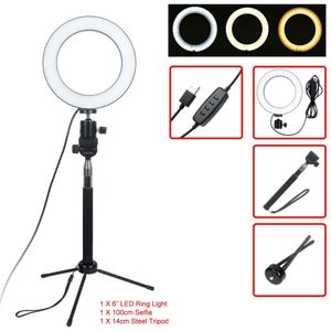 16 Cm Dimbare Led Ring Licht Video Lamp Foto Selfie Licht Voor Vlog Tik Tok Make Up Live Met Selfie stick Mini Statief
