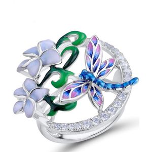 OMHXZJ JE40 Mode Vrouw Party Verjaardag Huwelijkscadeau Bloem 925 Sterling Zilveren Ketting + Oorbellen + Ring Sieraden Set