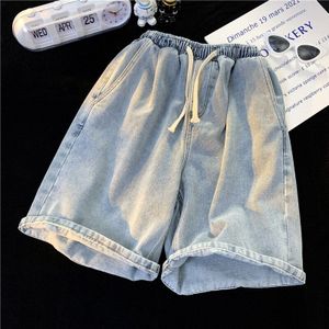 Zomer Mannen Casual Jeans Shorts Eenvoudige Trekkoord Knielengte Korte Denim Broek Blauw Zwart Bermuda Voor Mannelijke