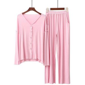 Herfst Dames Pyjama Set Comfort Effen Kleur Vrouwen Sexy V-hals Homewear 2 Stuks Lange Mouw + Broek Casual dragen